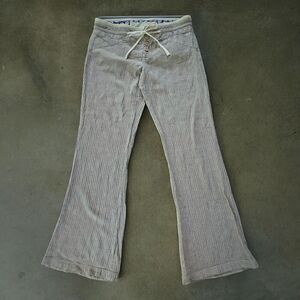 O'NEILL Tan Linen Blend Flare Pants Beach Herringbone Coastal Size 7 Drawstring